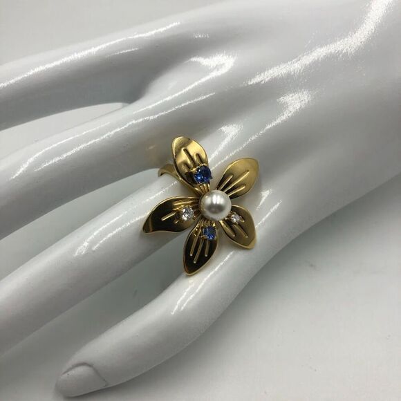 18K Gold Plated Women's Flower Ring Cubic Zirconia Waterproof Hypoallergenic - Picture 3 of 11
